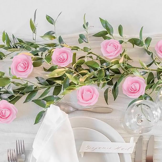 200Pcs Light Pink Artificial Rose Flower Heads,INSUNSIX 1.97in Foam Roses Stemless Flowers for DIY Crafts Weddings Bouquets Party Decoration(Light Pink)