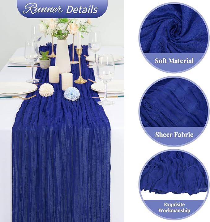 20 Pack Royal Blue Cheesecloth Table Runner 120 Inch 10FT Rustic Boho Gauze Cheese Cloth Table Runner for Wedding Party Baby Shower Thanksgiving Christmas Decoration