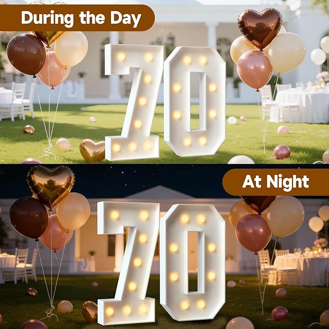3FT Marquee Numbers 70, Large Light Up Numbers for 70th Birthday Decorations Big DIY Mosaic Number 70 Birthday Party Backdrop for Women and Men Anniversary Decor Pre-Cut Foam Board Kit