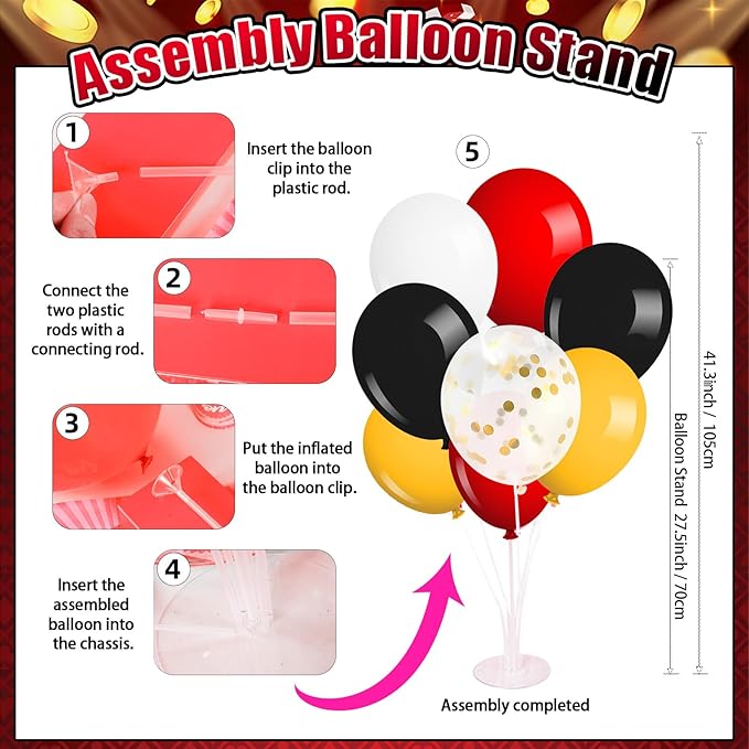 175Pcs Casino Party Decorations Set, with Plates Cup Tableware, Casino Backdrop, Foil Balloons, Balloons Stand, Birthday Banner, Cake Topper, for Las Vegas Poker Casino Night Party Supplies