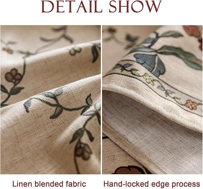 patdrea Vintage French Linen Tablecloth,Round,Diameter 55"-Oliveirad | Heavyweight Elegant Table Cloth for Round Table,Dark Floral & Vine Printfor Dining Room Tea Party Thanksgiving
