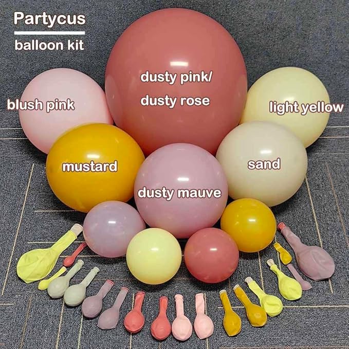 Dusty Pink Yellow Balloon Arch Kit Double Stuffed, Mauve Pink Mustard Light Yellow White Sand Balloon Garland for Baby Shower Birthday Bee Groovy Boho Rainbow Sunshine Party Decoration