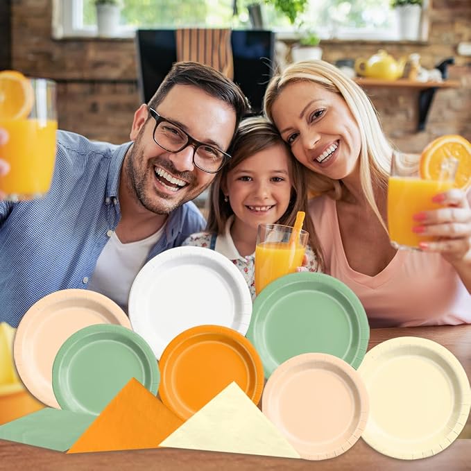 CMUSKO A Little Cutie is On The Way Baby Shower Decoration - 60Pcs Sage Green Orange Theme Plates & Napkins Kit Little Cutie Party Supplies