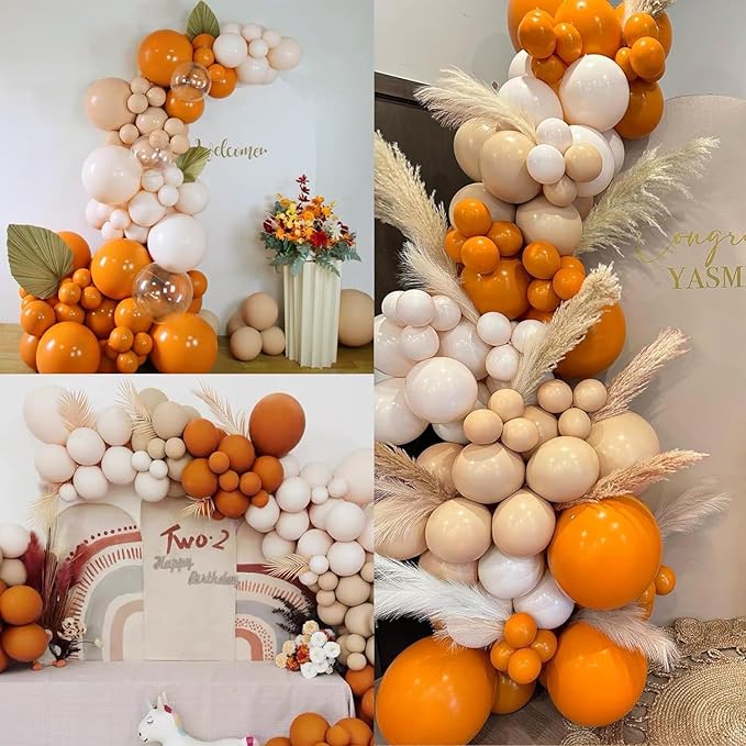 Fall Balloons Garland Arch Kit - Double Stuffed Matte Burnt Orange Cream Peach Apricot Terracotta Latex Balloon Different Sizes 18 12 10 5In Fall Ballon for Baby Shower Party Holiday