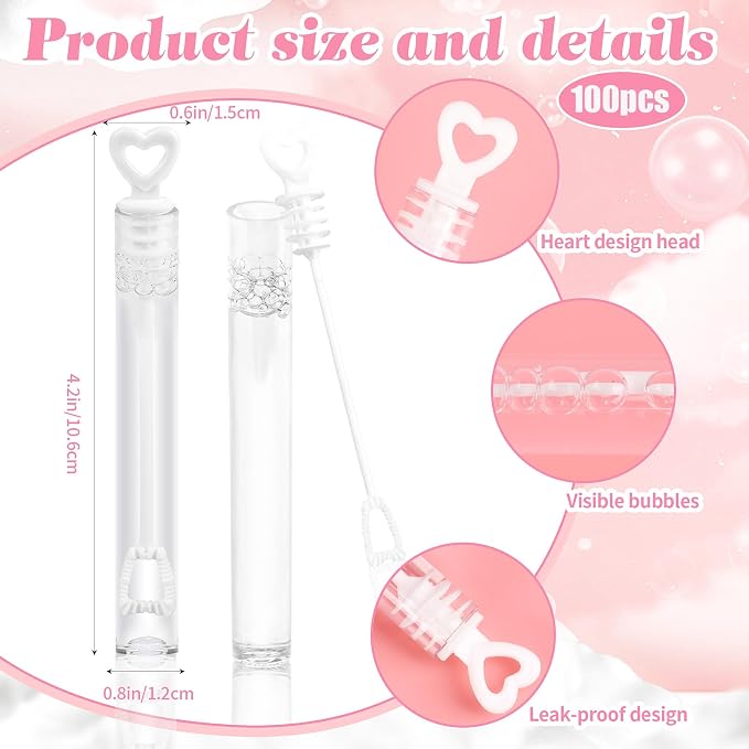FOIMAS 100pcs Mini Wedding Bubble Wand,White Heart Bubble Wand for Guest Wedding Party Favor Bachelorette Party Valentines Day Party Decoration Supply