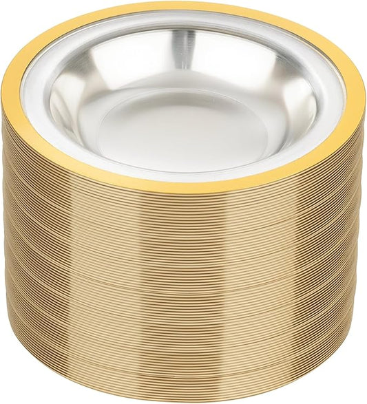 Liacere 60Pcs Gold Plastic Bowls - Disposable Clear and Gold Dessert Bowl - 12OZ Premium Plastic Soup Bowls for Wedding & Party