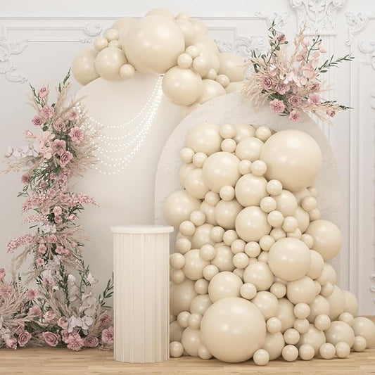 108Pcs White Sand Double Stuffed Balloons Different Size, 18/12/10/5 inch Matte Cream Beige Nude Ivory Balloons Garland Arch kit for Baby Shower Birthday Wedding Neutral Party Decoration