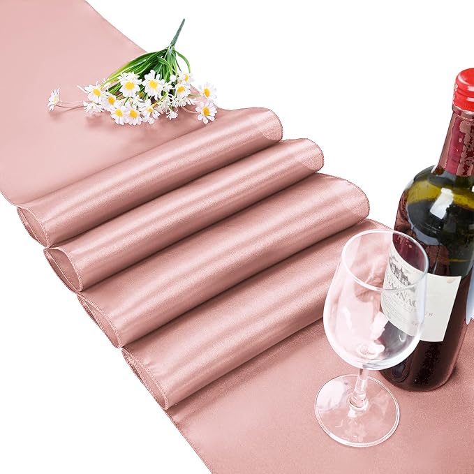 Pesonlook 15 Pack Rose Gold Satin Table Runners for Wedding 12 x 108 Inch Long Table Runners for Rectangle Round Tables,Smooth Table Runner Birthday Party Banquets Decoration