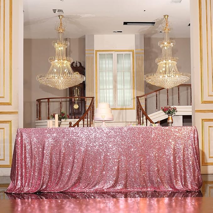 Eternal Beauty Fuchsia Pink Tablecloth, 90x132 Inch Sequin Rectangle Table Cover for Valentines Cake Dessert Exhibition Party Birthday Events