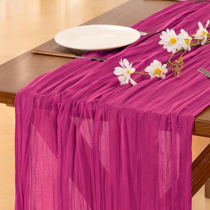 Socomi 6pcs Hot Pink Cheesecloth Table Runner Fuchsia Boho Rustic Gauze 120 inch 10FT Cheese Cloth Runner for Wedding Party Baby Shower Birthday Home Decor