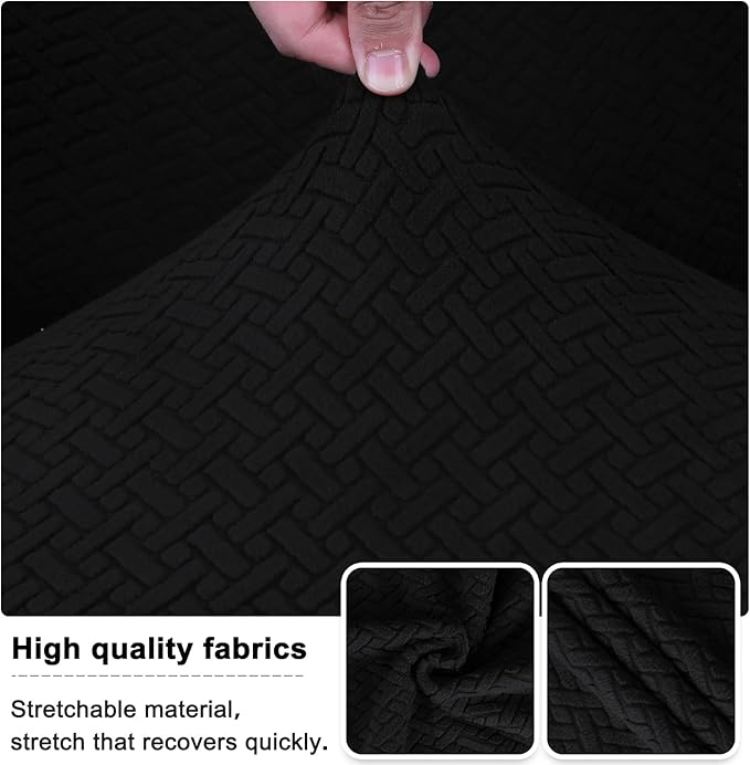 Lellen Velvet Stretch Wingback Chair Cover Slipcover - Reusable Protector Cover for Dining Room Banquet Home Decor etc Machine Washable Hand Washable (01 T-Shaped Twill Black, 4PC)
