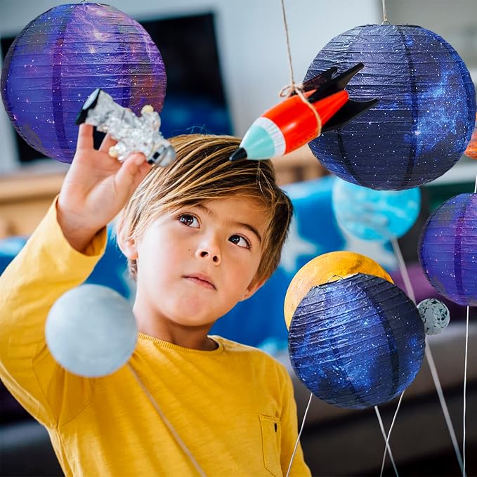 Galaxy Print Paper Lanterns 10PCS Hanging Planets Lantern Out of This World Space Lanterns Chinese Japanese Lanterns for Kids Outer Space Theme Ceiling Decor Party Supplies Home Birthday Decorations
