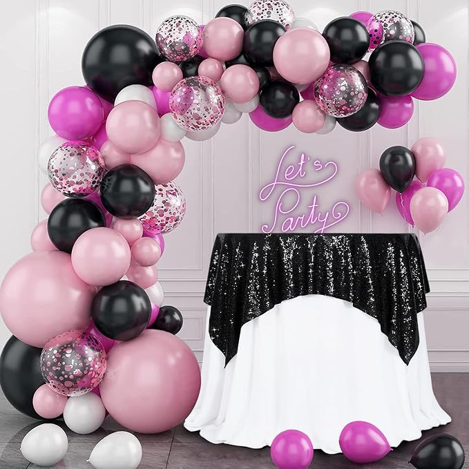 Poise3EHome Black Sequin Tablecloth 50×50 Inch Square Sparkly Fabric Table Cover Overlay for Birthday Halloween Party Holiday Baby Shower Decoration