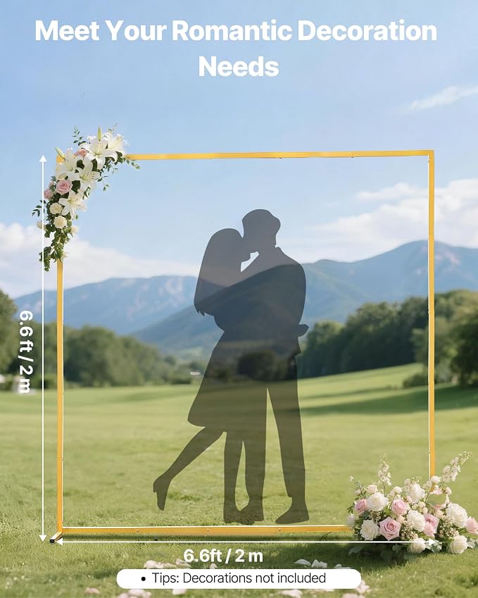 VEVOR Arch Backdrop Stand, 6.6 x 6.6 ft, Stable Structure, Easy Assembly, Square Gold Metal Arch Backdrop Stand for Wedding, Birthday Party, Graduation, Holiday Celebration, and Ceremony Decoration