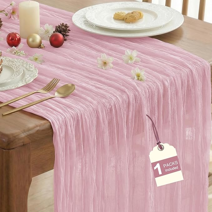 IVAPUPU 1 Pcs Cheesecloth Table Runner - 10ft Pink Spring Boho Gauze Cheese Cloth Table Runners for Baby Shower Decoration Wedding Party Summer Garden Farmhouse Decor