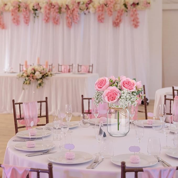 XunYee 10 Set Mason Jar Table Centerpiece with Flower Mason Jar Flower Centerpiece Vases Decor for Engagement Party Bridal Shower Wedding Reception Table Decor(Dark Pink,Peony, Gypsophila)
