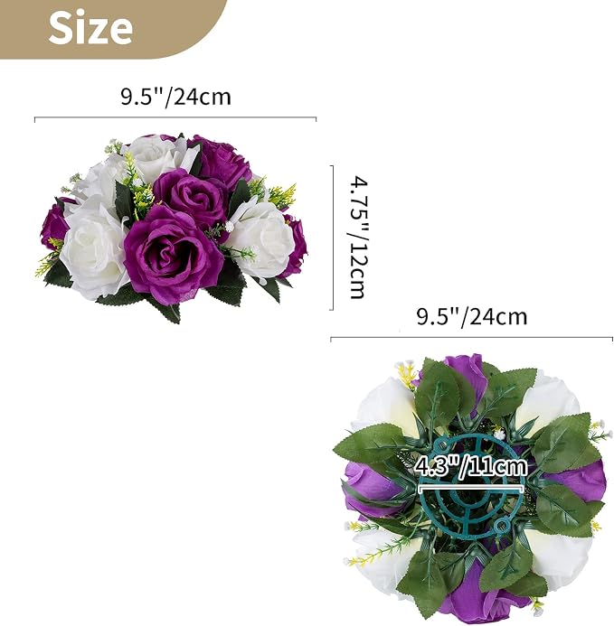 NUPTIO Flower Balls Centerpieces for Tables: Purple White Fake Roses | 10 Pcs 9.5 inch, Artificial Flower Arrangements for Wedding, Birthday Party, Bridal Shower, Quinceanera Decorations