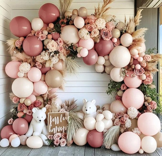 Dusty Pink Balloon Arch, Double Stuffed Blush Nude Brown Balloon Garland Kit Boho Pink Beige Rose Gold Balloons for Mom Neutral Birthday Baby Shower Wedding Bridal Shower Baby in Bloom Party Decor