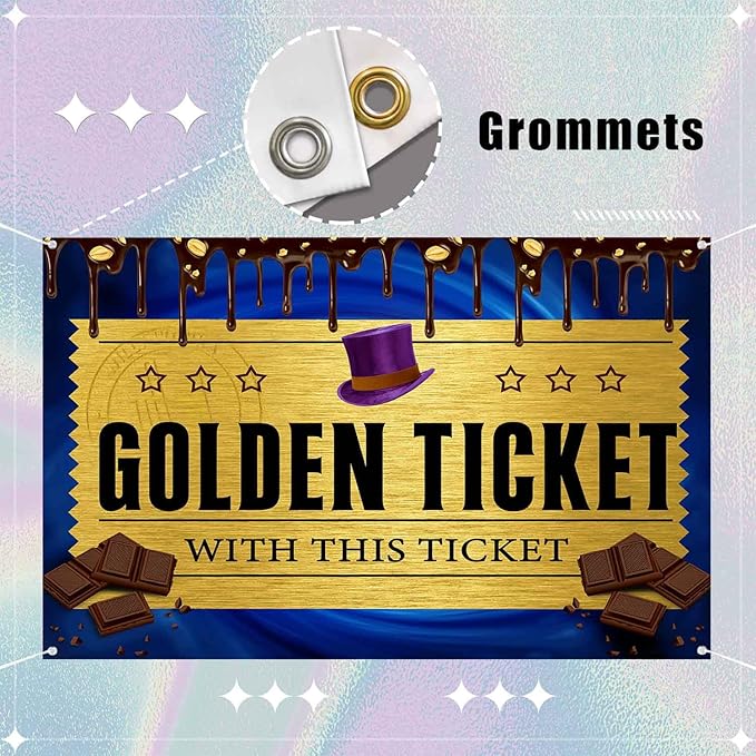 Chocolate Factory Golden Ticket Backdrop, Blue Drip Mini Top Hat Background, Kids Birthday Party Newborn Decoration Photo Booth TAY1902