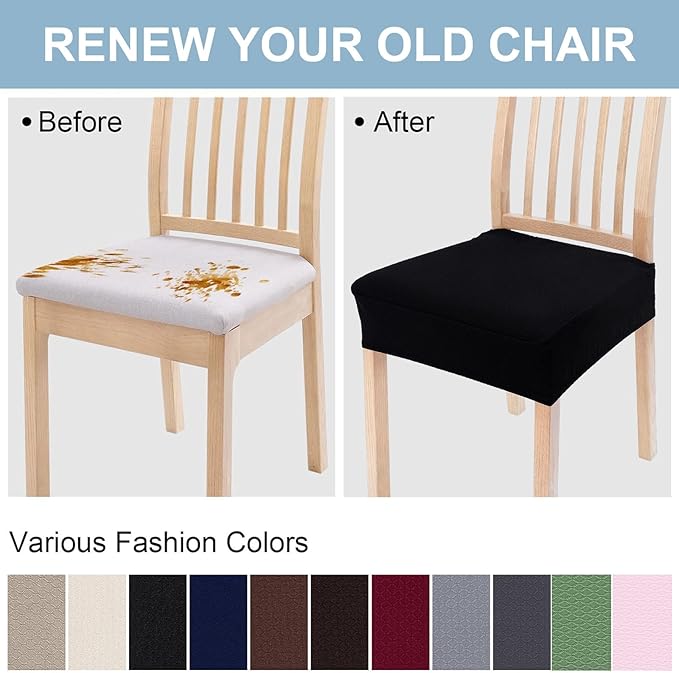Smiry Stretch Jacquard Seat Covers for Dining Room Chairs Set of 2, Removable Washable Chair Seat Protector Slipcovers, No Rear Covers, Black