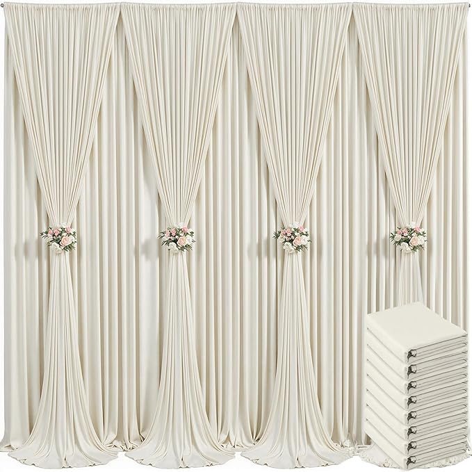 8 Panels Beige Backdrop Curtain for Baby Shower Wrinkle Free 40ft x 10ft Backdrop Drapes Panels for Parties Wedding Bridal Shower Birthday Photo Photography Fabric Background Decoration