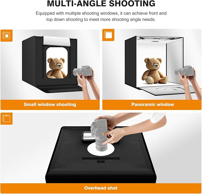 Light Box Photography 20"x20" with 160LED Lights and 4 Color Backdrops Photo Box with Lights, Foldable Light Box with Adjustable Brightness, 3000-6500K Dimmable Portable Picture Box Shooting