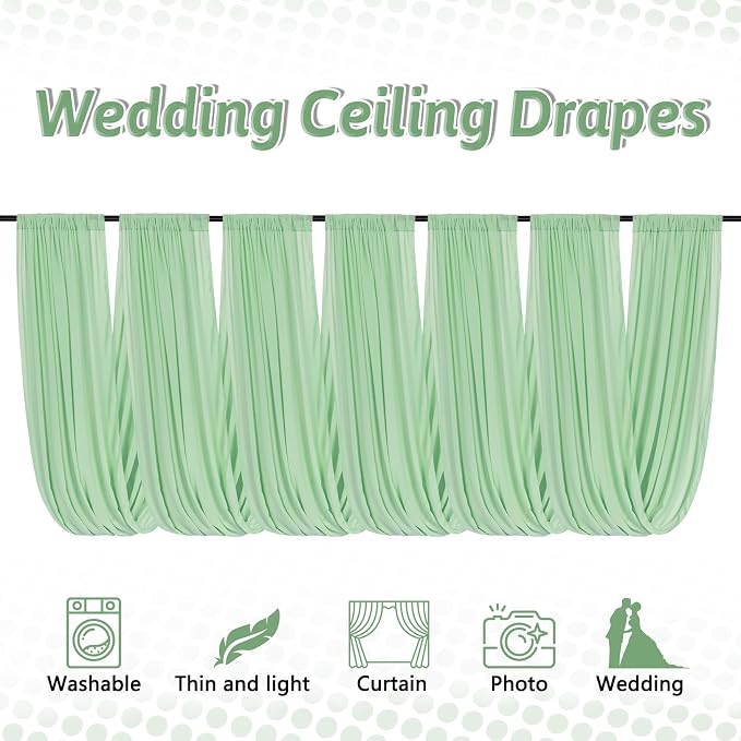 DUOBAO Chiffon Ceiling Drapes 20ft Sage Green Wedding Backdrops Sheer Backdrop Curtains for Reception Wedding Ceremony Sheer Arch Drapes Fabric Event Party Supplies 6 Panels 5×20feet