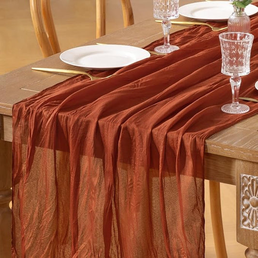 Terracotta Cheesecloth Table Runner 10FT Boho Rustic Sheer Gauze Cheese Cloth Table Runner 35x120 Inch for Wedding Bridal Baby Shower Birthday Home Decor