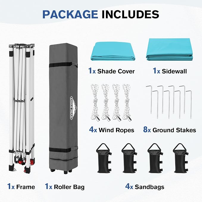 EAGLE PEAK Commercial Canopy 10x10 Pop Up Canopy Tent with 1 Sidewall, Easy Setup Heavy Duty Instant Event Shelter for Vendors & Markets, Outdoor Sun Shade, Light Blue