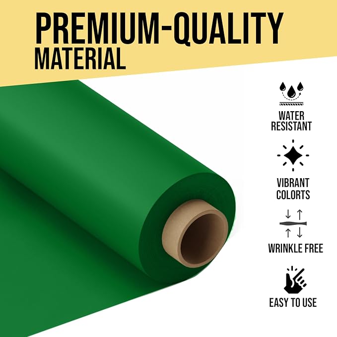 Party Solids 66% Thicker Premium Emerald Green Plastic Table Cover Roll 40" X 300' Table Cloth Plastic Cover Roll Quality Thick Banquet Rolls Disposable Tablecloth Rolls Strong American Based Company