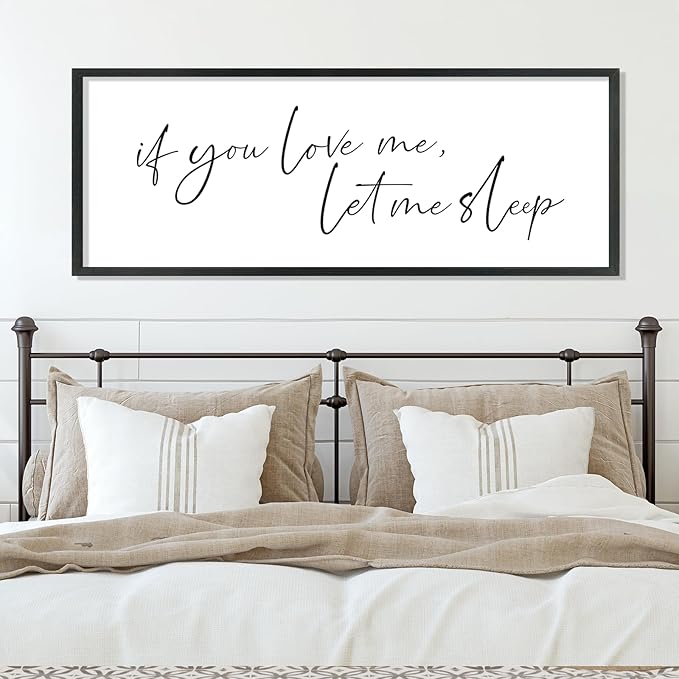 YWJKWLGS If You Love Me Let Me Sleep Bedroom Wall Art Above Bed | 40x15 Inch Rustic Black Wood Framed Funny Sleep Sign Wall Decor for Master Room Over Bed, Sleep Lovers Her Him