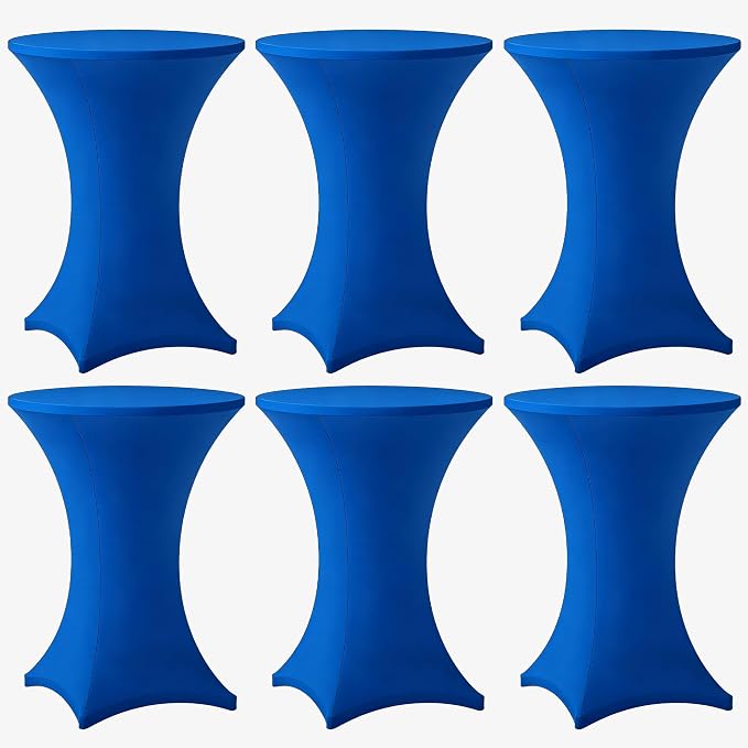 Cocktail Table Covers - 6 Pack 32x43 Inch Table Cloth - Royal Blue Fitted Stretch Spandex Round High Top Tablecloth for Party, Bar, Birthday, Pub, Banquet