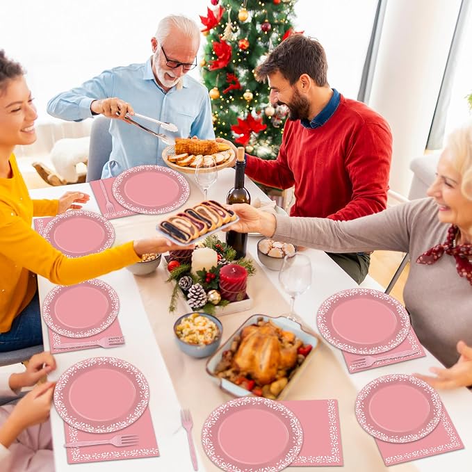 96 Pcs Pink Cielito Party Theme Lindo Decorations Mexican Disposable Plates Mexicanos Baby Shower Decorations Pink Mexican Dinnerware for Baby Shower Wedding Birthday Party Supplies Serves 24 Guests