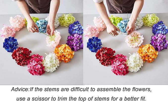 Artificial Hydrangea Flower 10 Heads Lavender Hydrangea Silk Flowers Head for Wedding Centerpieces Bouquets DIY Floral Decor Home Decoration with Long Stems