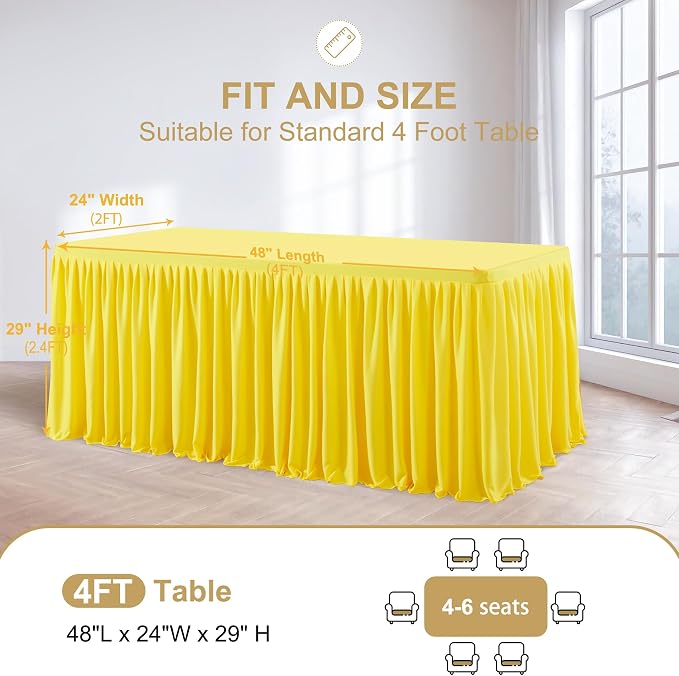 Wish Care 2 Pack Yellow Rectangle Table Clothes for 4 Foot Tables, Polyester Fitted Tablecloths 4ft Stretch Table Cover for Wedding, Birthday, Parties, Trade Show, Craft Show