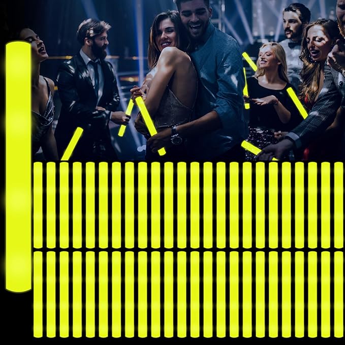 60Pack LED Glow Foam Sticks Bulk,Light Up Glow Sticks with 3 Flashing Modes,Yellow Glow Wands Party Pack,Glow In The Dark Party Supplies for Valentines Day,July 4th, Wedding,Birthday,Concert