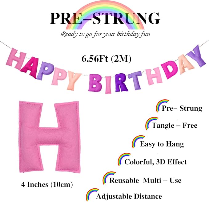 Pre-Strung Happy Birthday Banner - Felt Ball Garland - HAPPY BIRTHDAY Garland, Pink Birthday Decorations, Personalized Happy Birthday Sign for Birthday Decor, Party Decor, Photo Prop (Pink)
