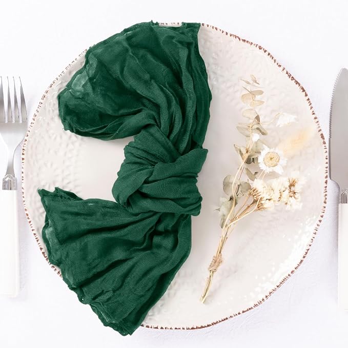 DeZerlor 20 Pack Emerald Green Cheesecloth Napkins Spring Cloth Napkins Set of 20 Dinner Napkins Bulk 21x21 Inches for Wedding Bridal Shower Baby Shower Parties