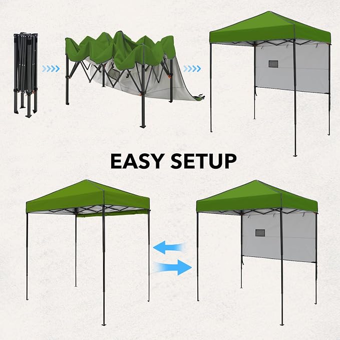 6x4 Pop Up Canopy Tent with Half Wall Panel, Instant Portable Beach Canopy, Outdoor Tent with Carry Bag for Camping, Sports, Tailgating, Events, Grass Green