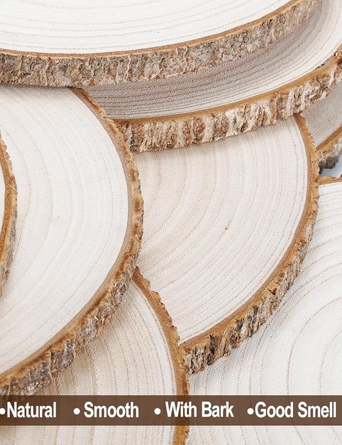 wohohoho 10 Pcs 9-10 Inch Large Natural Wood Slices for Centerpieces, Unfinished Wood Circles with Bark for DIY Craft, Wooden Rounds for Tables Cake Stand Tray Painting Wedding Christmas Decorations