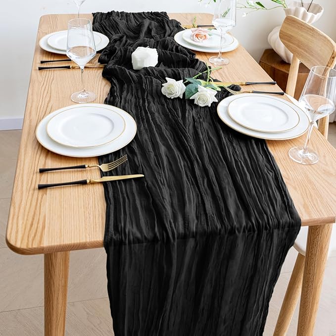 Wokceer Cheesecloth Table Runner 2Pack 10FT Black Christmas Boho Gauze Cheese Cloth Table Runner for Party Easter Rustic Sheer Table Runners for Baby Bridal Shower Wedding Table Decor