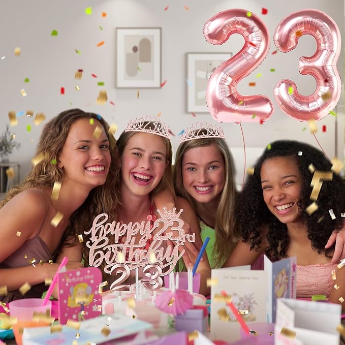 23rd Birthday Decorations for Women, Include 23rd Birthday Sash and Tiara, Cake Topper and Candles, Number Balloons, 23 Year Old Gifts for Women