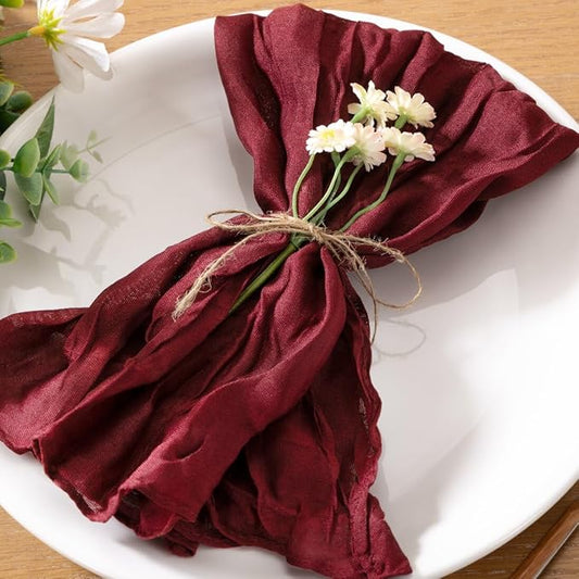 60pcs Burgundy Red Cheesecloth Napkins Washable Boho Rustic Gauze Table Cloth Napkins Bulk 21x21 Inches for Wedding Party Bridal Baby Shower Birthday Table Decor