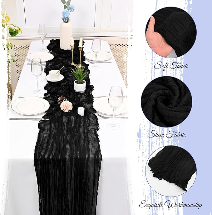 15 Pack Black Cheesecloth Table Runner 17 x 108 Inch Fall Thanksgiving Boho Rustic Farmhouse Gauze Cheese Cloth Runner for Wedding Party Baby Shower Home Decor Holiday Decorations