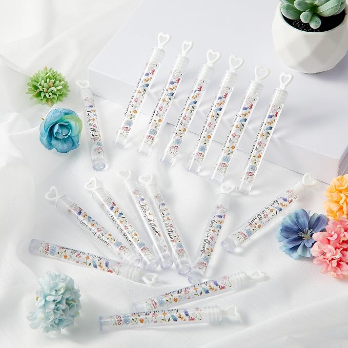 Hollowfly 120 Pack Wild Flower Wedding Mini Bubble Wands for a Wedding Bulk White Heart Bubble for Guests Send Off Wand Adults Bridal Exit Shower Party Supplies Valentine Anniversaries Celebration