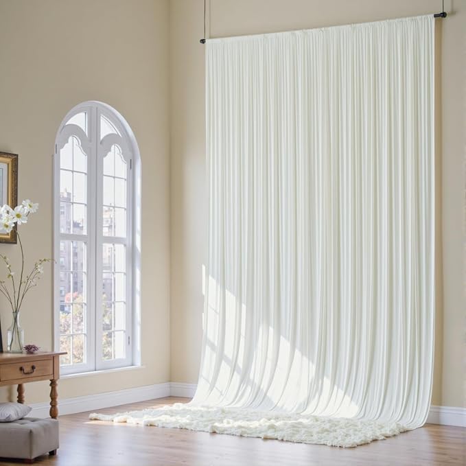 10x16ft Ivory Backdrop Curtains for Wedding Party, 2 Panels 16 ft Long Back Drop Cloth, Wrinkle-Free Polyester Drapes for Birthday, Baby Shower, Stage Photography Background