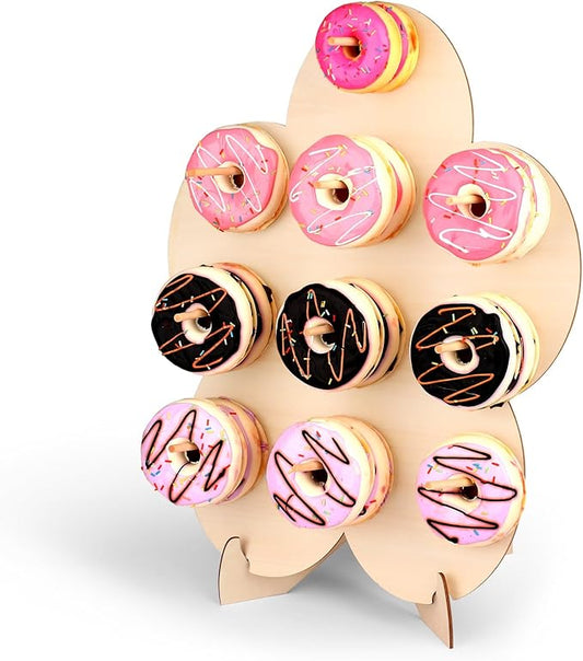 Reusable Donut Wall Stand for Party Cute Donut Party Decorations Wooden Donut Display Board for Dessert Table Decoration Donut Holders for Party (Floral Style)