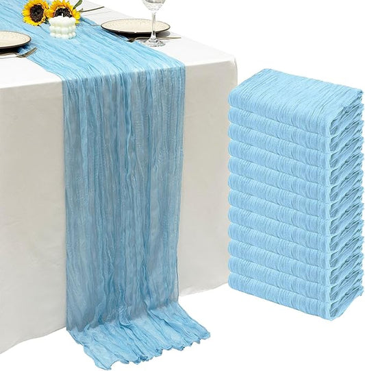 12Pack Baby Blue Cheesecloth Table Runner 10Ft Gauze Table Runner Blue Cheese Cloth Table Runners Long Sheer Fabric Tablerunners for Wedding Party Bridal Shower Thanksgiving Christmas