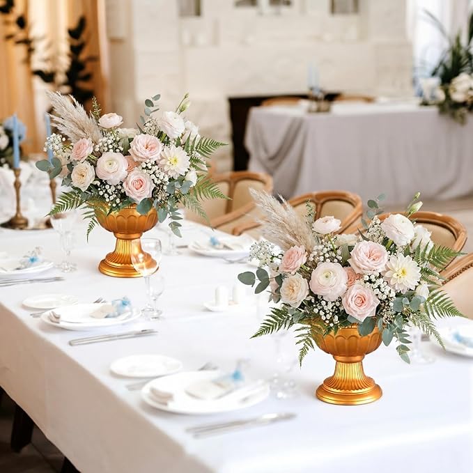 Vesici 12 Pcs Gold Urn Vase for Centerpieces Wedding Table Decoration Centerpieces Gold Compote Bowl Vase 6.48'' Wide 5.9'' High Vintage Plastic Flower Vases for Wedding Home Birthday Party Decor