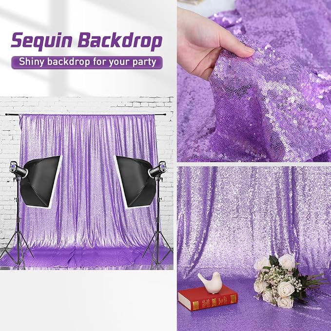 Eternal Beauty Lavender Sequin Backdrop, 6x6 Ft Glitter Background Curtains for Shimmer Photography Party Wedding Birthday Back Drop Decor
